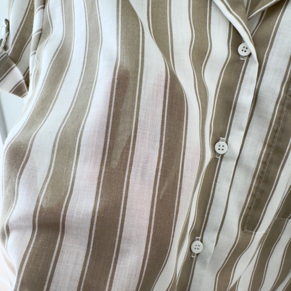 Oak Hill Vintage Beige/White Striped Short Sleeve Button Up Shirt - Picture 5 of 11